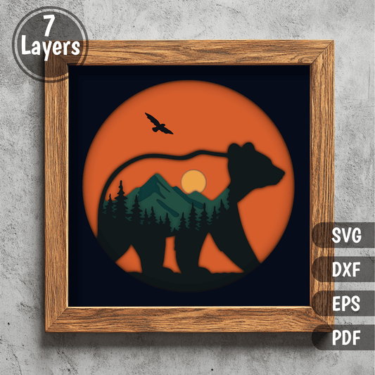 bear layered svg shadow box nature design