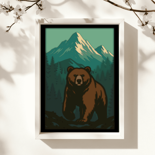 Mountain forest bear 3D paper cut design for laser and CNC cutters