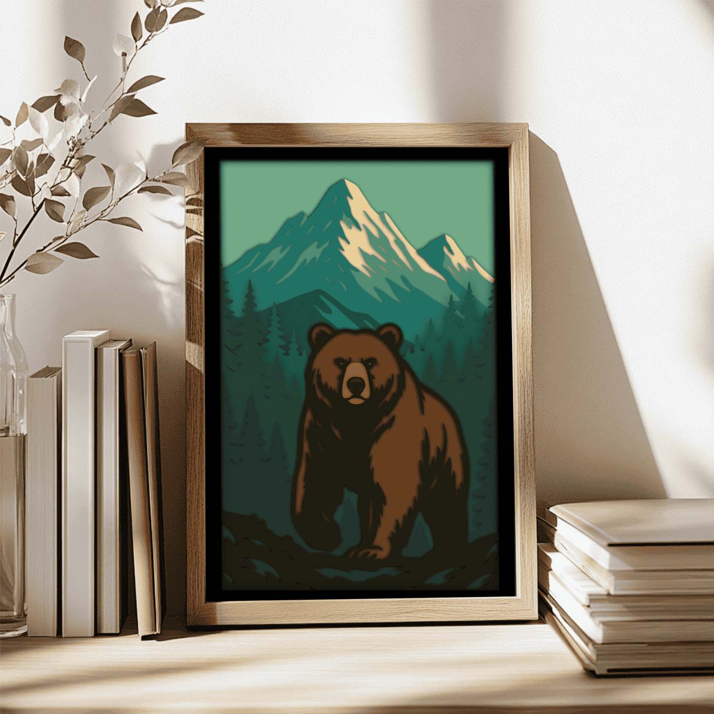 Layered bear and mountain SVG DXF EPS PDF for rustic cabin décor