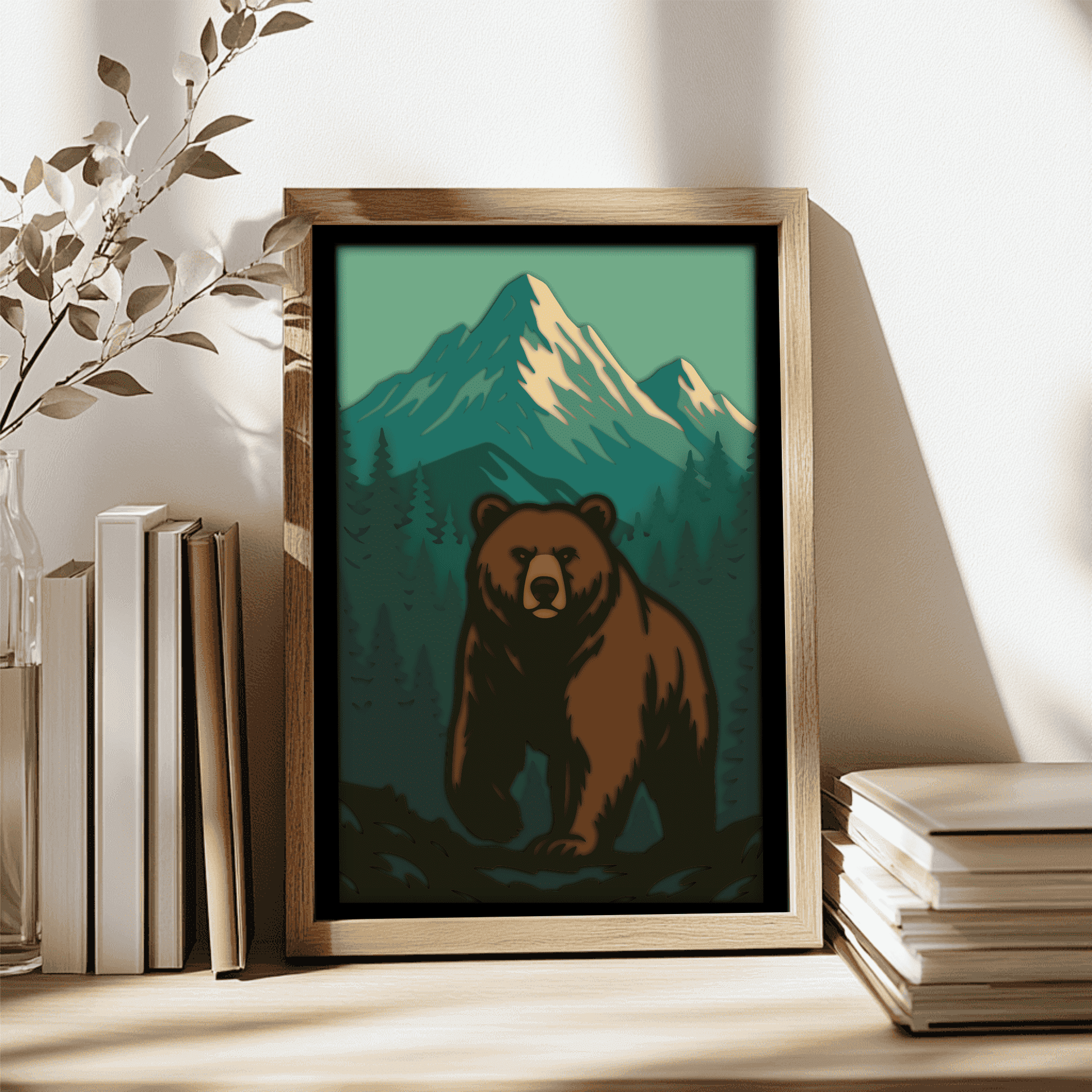 Layered bear and mountain SVG DXF EPS PDF for rustic cabin décor