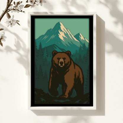 Nature wildlife 3D shadow box with pine trees and mountain scene