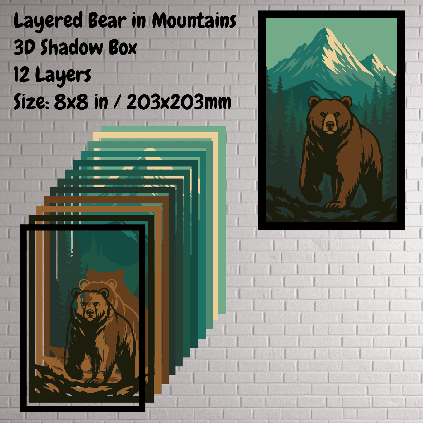 Bear silhouette layered paper cut art design for home wall décor
