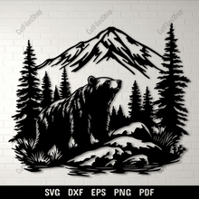 Load image into Gallery viewer, Preview of Bear Scene CNC Cutting Files, DXF for Laser &amp; Plasma Projects, SVG for Cricut
