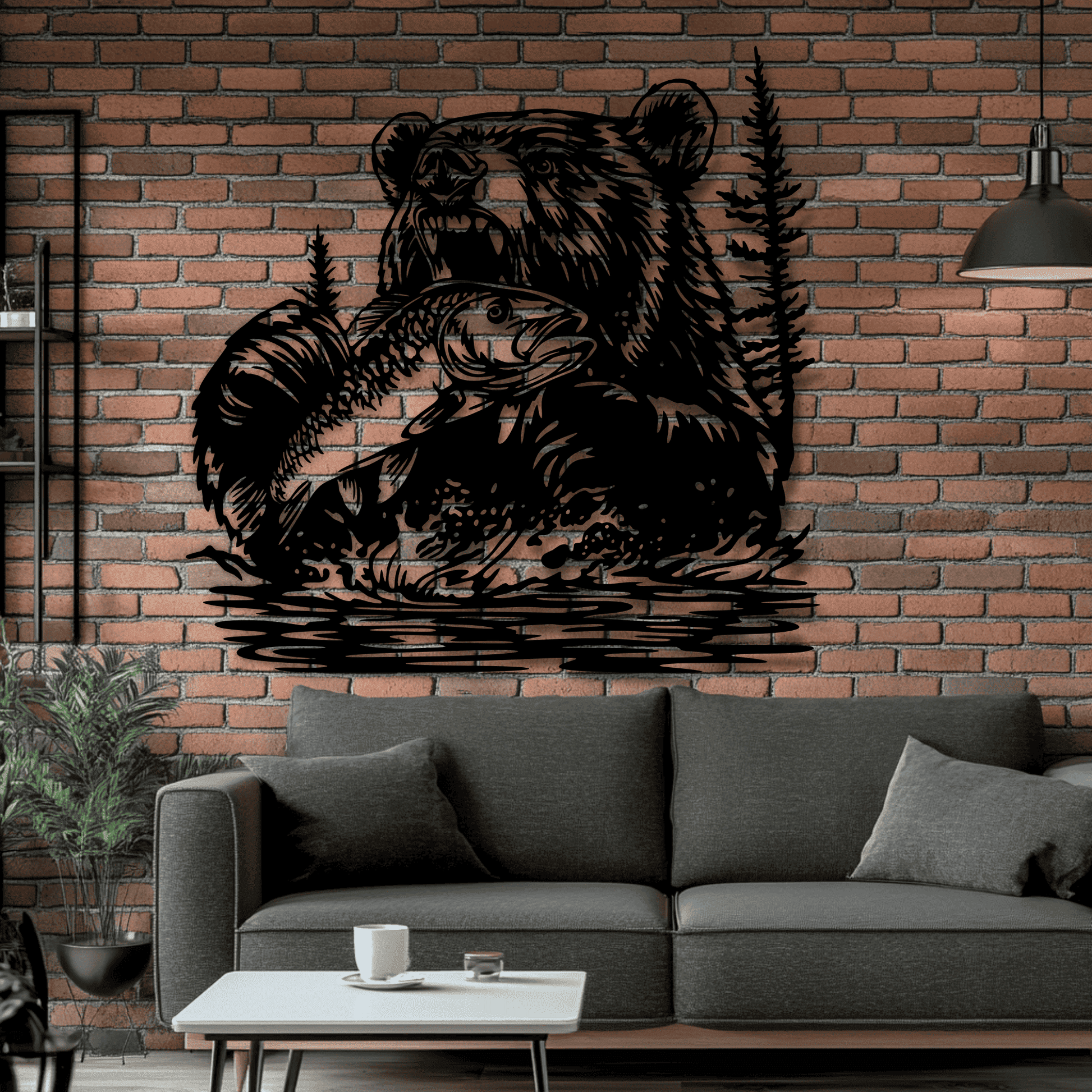 Bear with Fish SVG, DXF, PNG | Cricut, Silhouette, CNC cutting files for funny animal crafts and sublimation designs. Bear Wall decor - Cut Files Shop