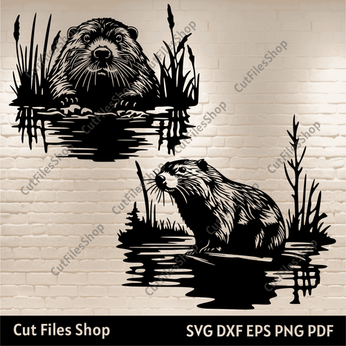 Beavers Svg, CNC cutting files, Beavers Dxf for Laser, Svg for Cricut, Silhouette cut files, beaver on a lake svg, nature scene svg, pond svg, animals scene dxf, wall metal decor dxf, wood cnc svg files