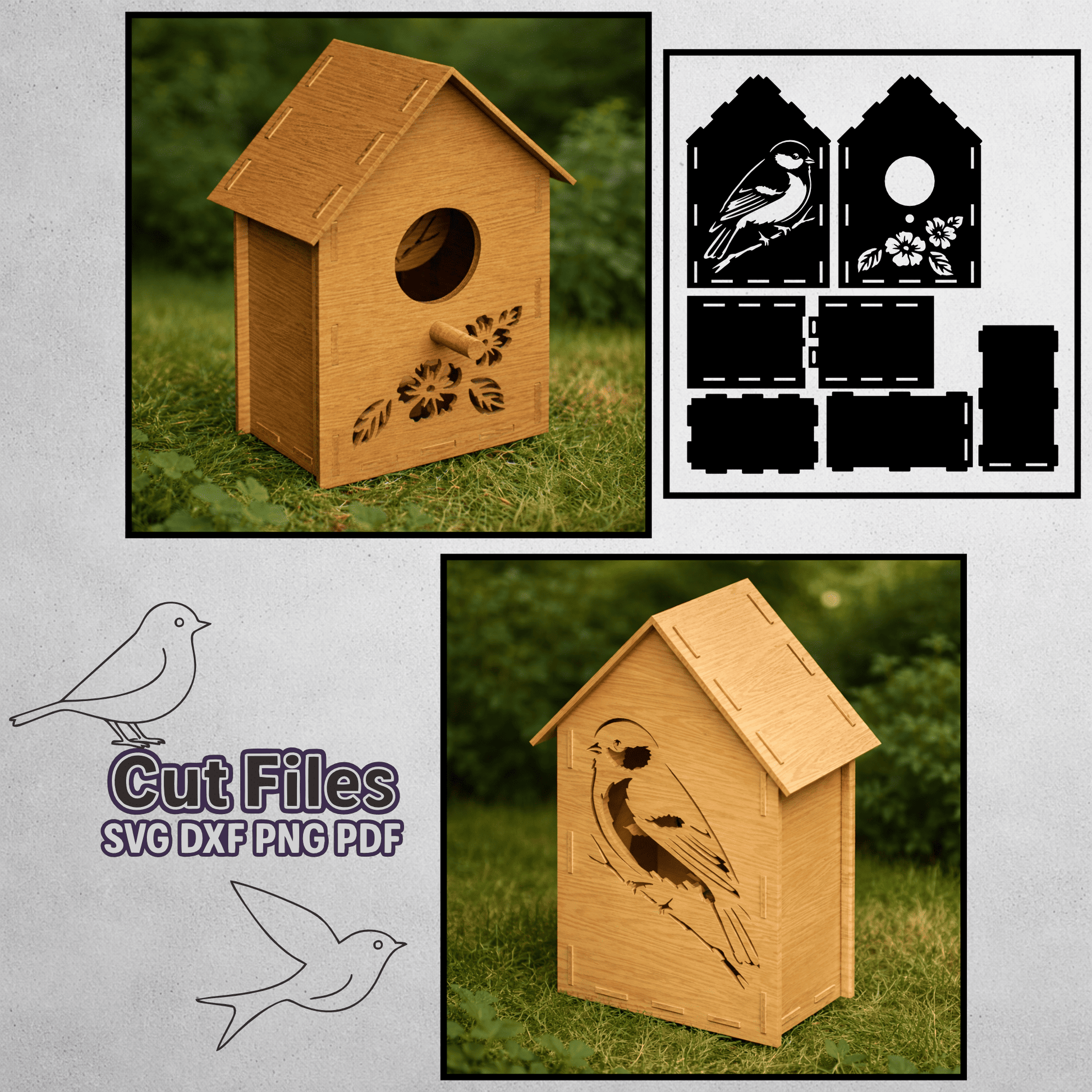 Wooden bird feeder laser cut file designed for 4mm plywood