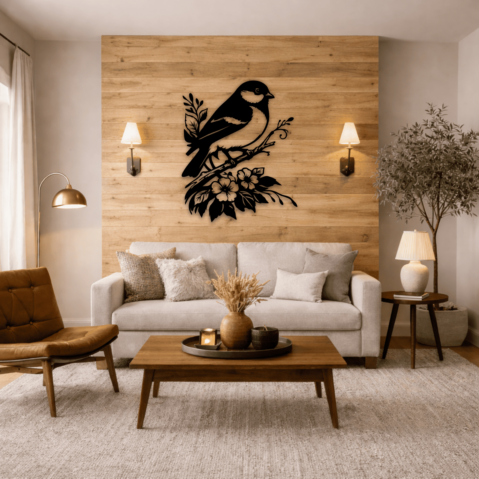 Floral bird SVG PNG for CNC metal wall art decor