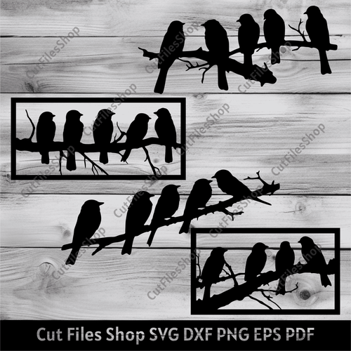 Panel with birds Dxf for Cnc Laser cutting, Birds on Branches Svg, Birds for Cricut, Birds dxf for Cnc Plasma, cnc panel for laser, dxf for cnc router, panel dxf for metal cut, cnc files for wood, wall decor laser cut, birds silhouette cut files