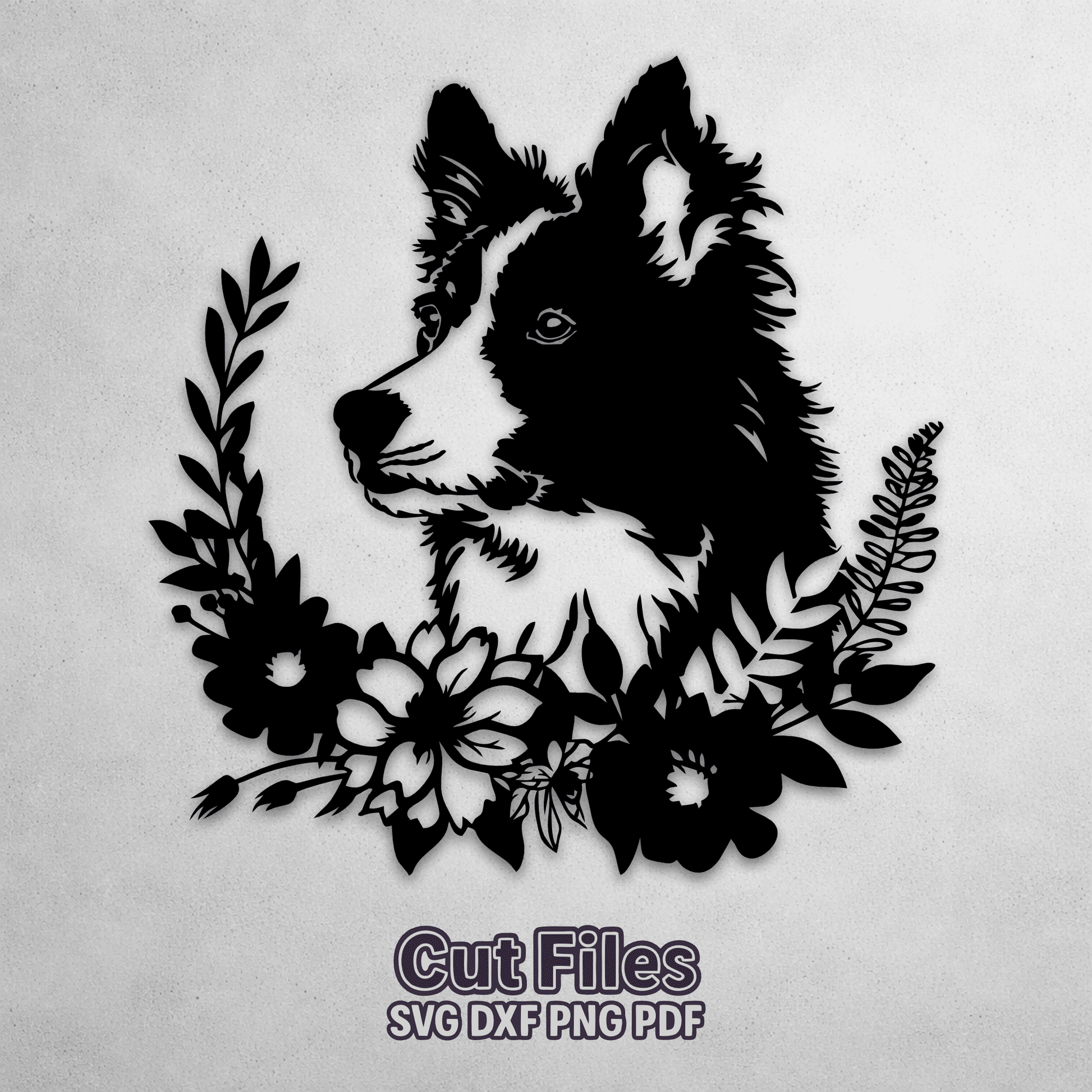 Border Collie with flowers SVG for Cricut
