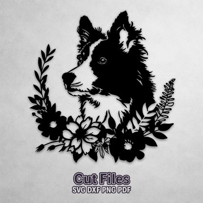 Border Collie with flowers SVG for Cricut