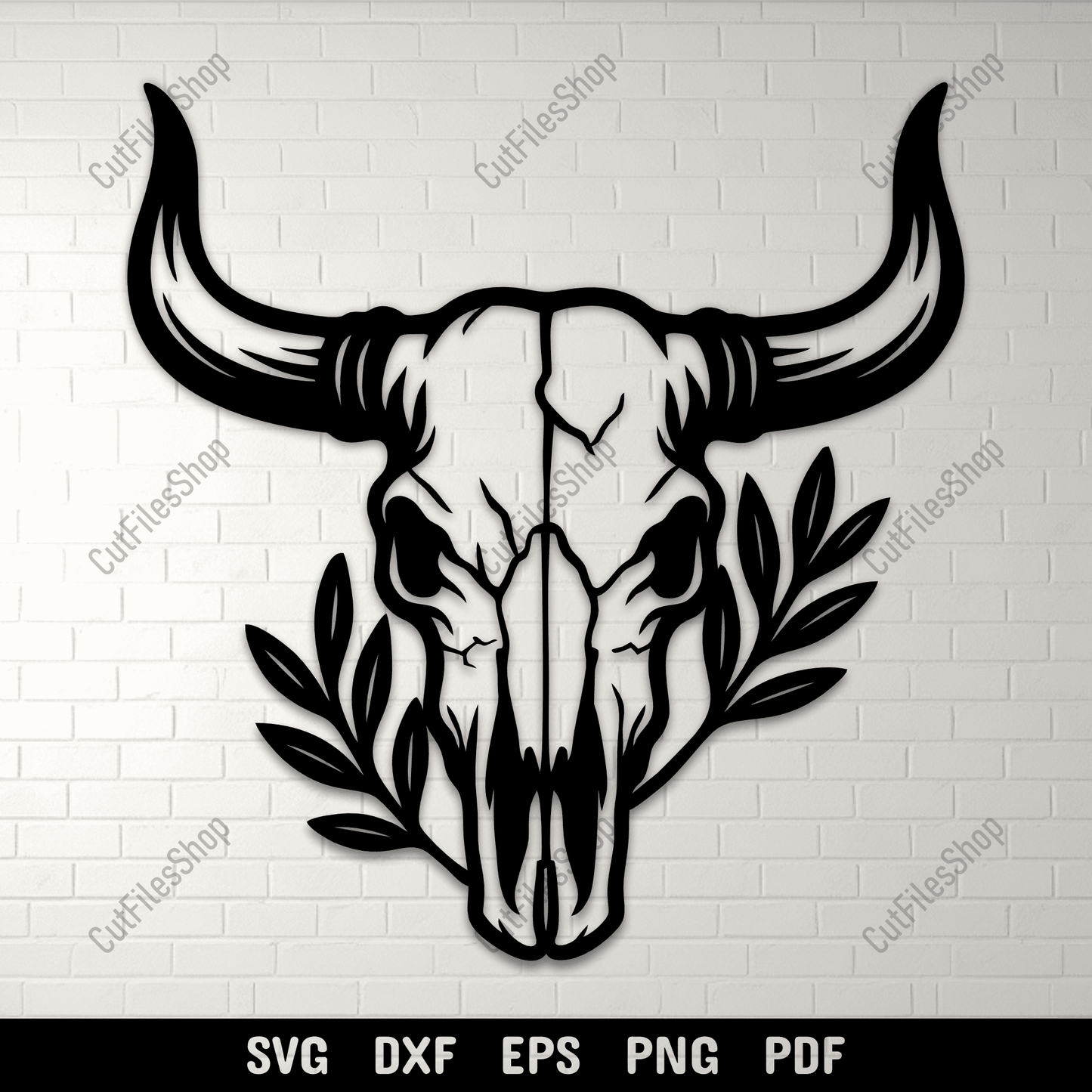 Western bull skull SVG with botanical elements