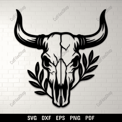 Western bull skull SVG with botanical elements