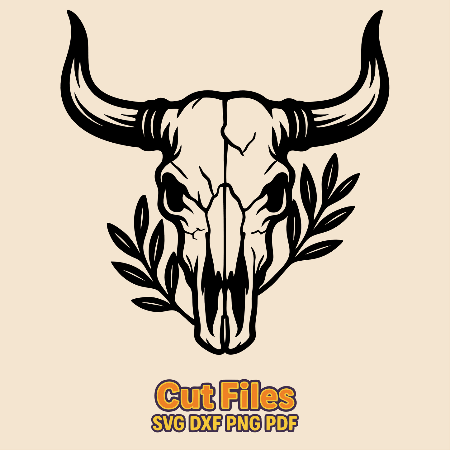 Bull skull silhouette for laser engraving