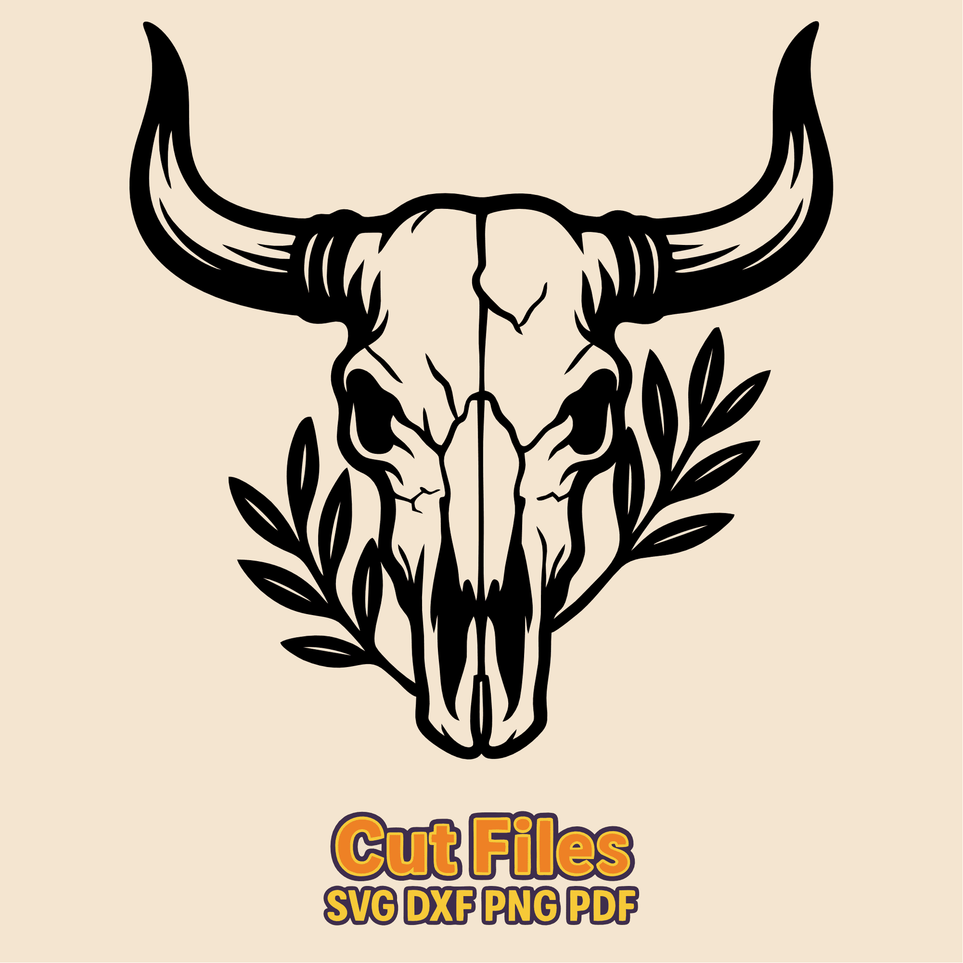 Bull skull silhouette for laser engraving