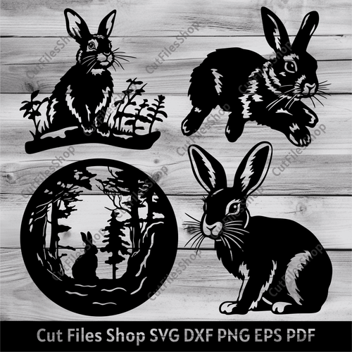 Bunny Scene svg, Rabbit dxf for laser cut, Cnc files for wood, Bunny Stencil dxf for Plasma, Bunny Cricut, circle decor dxf, png t-shirt design, rabbit clipart, animals dxf for cnc, scrapbooking svg files, cnc design dxf files free download
