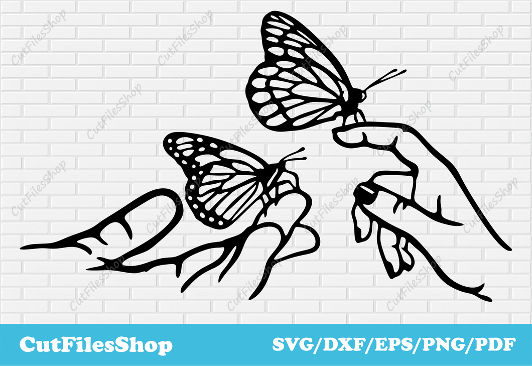 Butterflies on hand svg files for cricut, t-shirt vector designs, wall art stickers svg, dxf for plasma cutting, Silhouette studio files, cameo files, butterfly png files, butterfly dxf for laser, butterfly wall art, butterfly cutting files svg, beautiful svg files 