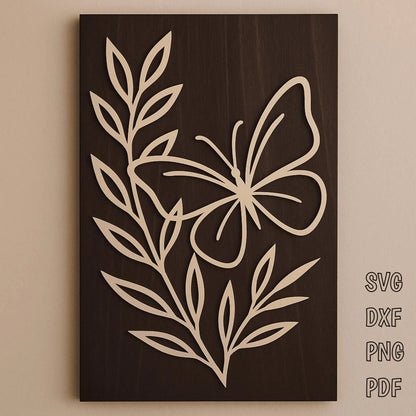 Butterfly floral wall art SVG and DXF laser cut design