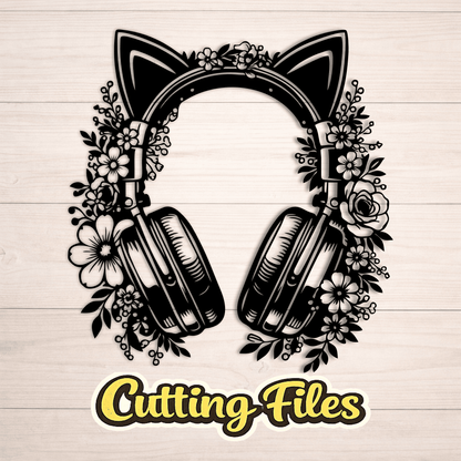 cat headphones t shirt design