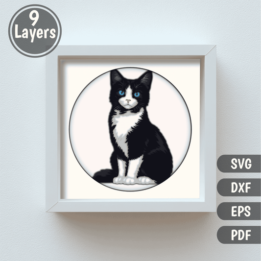 Sitting cat layered paper cut template for Cricut and Glowforge