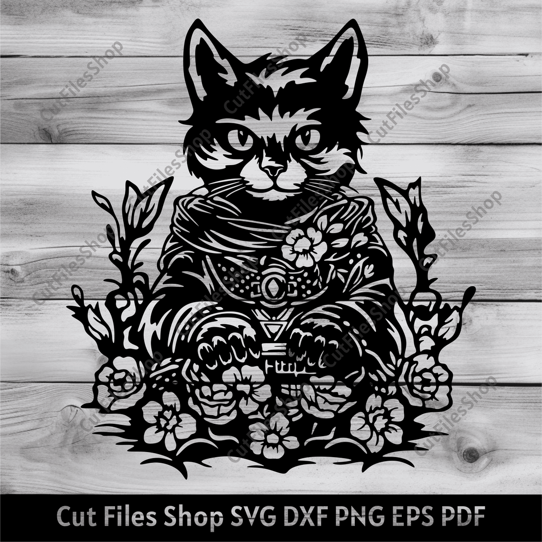 Cat in armor SVG Cutting files for Cricut, Silhouette Cat, DXF for Laser cut, Cat PNG for Sublimation, T-shirt design, cat svg for crciut, paper cut files, cat dxf for laser, laser cut svg, vinyl cut template, png for heat pressing, cat t-shirt design