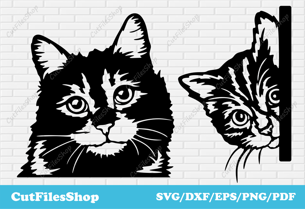 Peeking cats dxf for laser cut, Cat Portrait from Photo, svg for shirts, Cnc files for metal, Cricut files, Silhouette png, cats vector, cats clip art, download dxf cat, cat dxf from photo, vector art cat, peeking animals svg, ai art, cute pets dxf