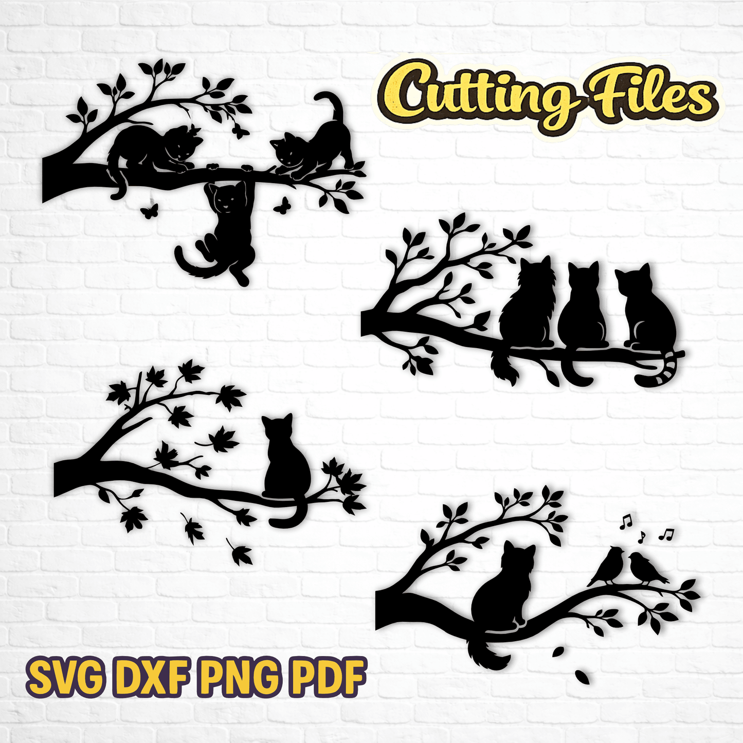 Cats on tree branch SVG for Cricut