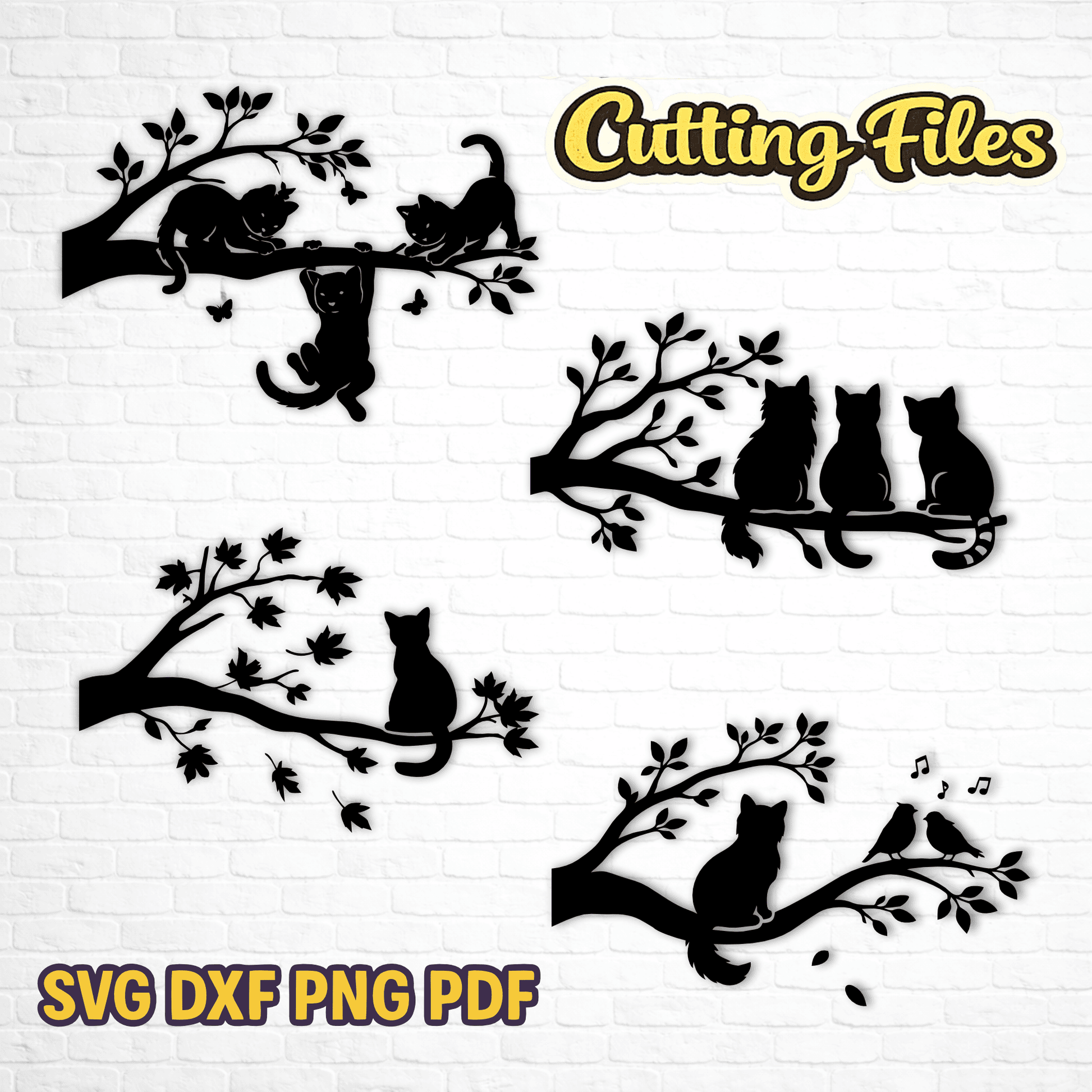 Cats on tree branch SVG for Cricut