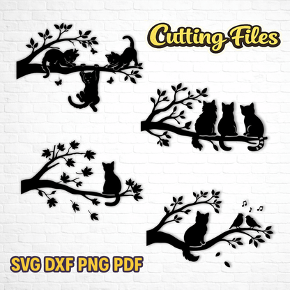 Cats on tree branch SVG for Cricut