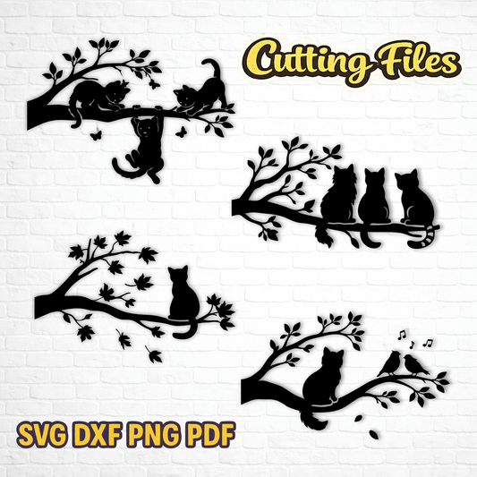 Cats on tree branch SVG for Cricut