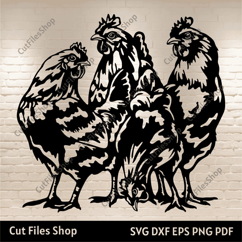 Chickens Svg, Chicken Silhouette Dxf, Cnc cutting files, Chicken for Cricut, Dxf for Laser cut, farm life svg, farm birds dxf, funny chickens svg, farm scene svg, dxf for plasma cut, cnc metal cutting