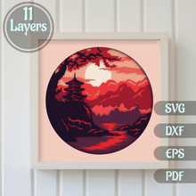 Load image into Gallery viewer, 3D China scene Sahdow box Svg, Layered svg files, Multilayer svg for cricut, Papercut art, Wall decor 3d Shadow box, 3d shadow box templates, 3d layered svg for card stock, laser dxf files
