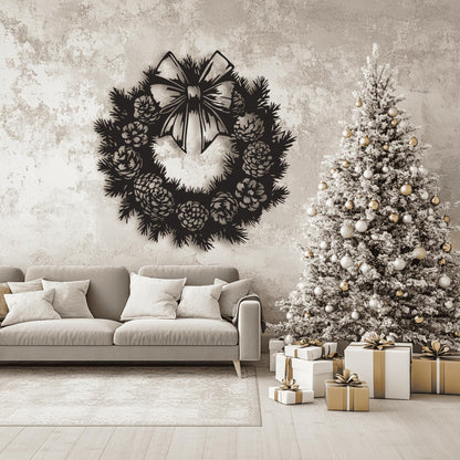 Pine branch holiday wreath DXF file for metal and wood wall décor