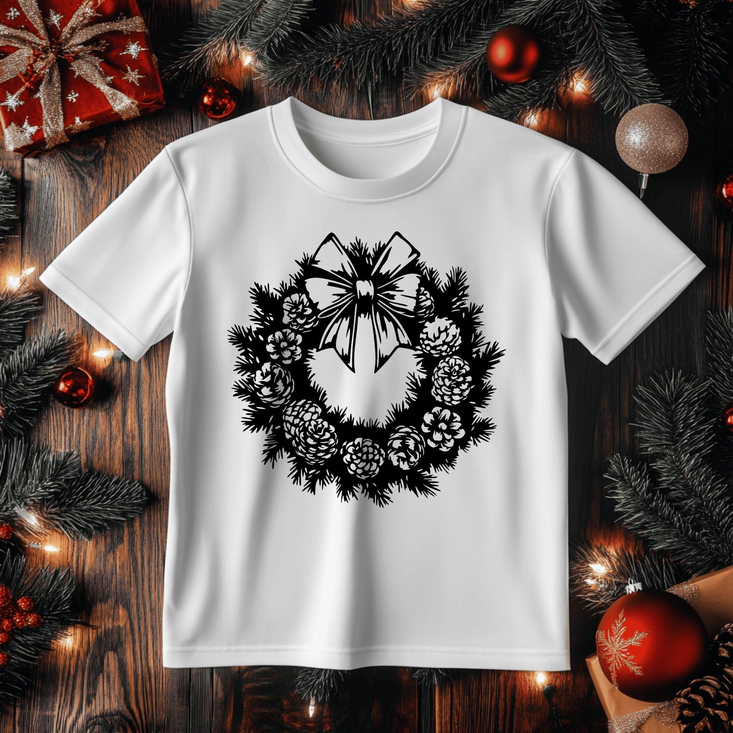 Christmas wreath laser cut design in SVG DXF PNG and PDF formats