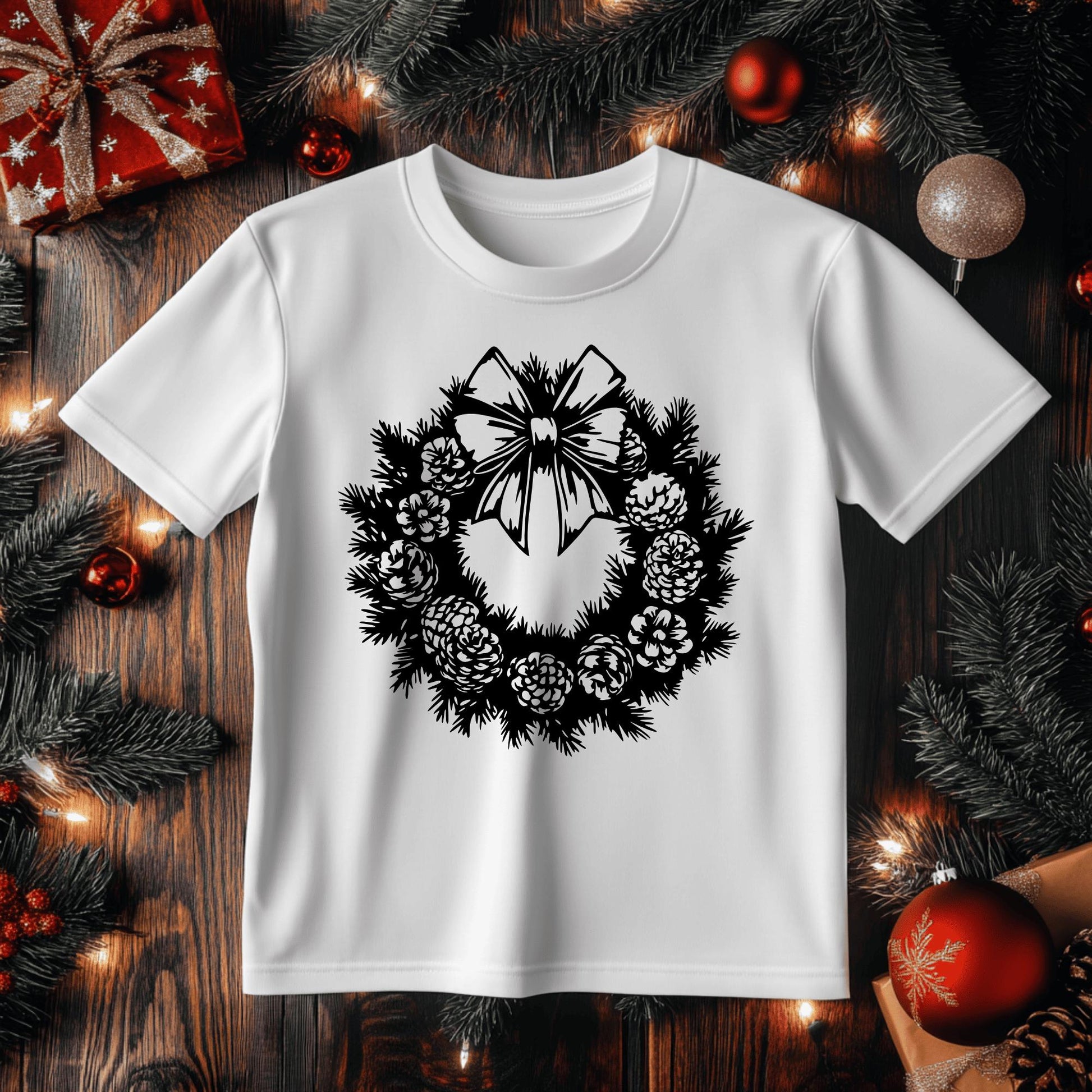 Christmas wreath laser cut design in SVG DXF PNG and PDF formats
