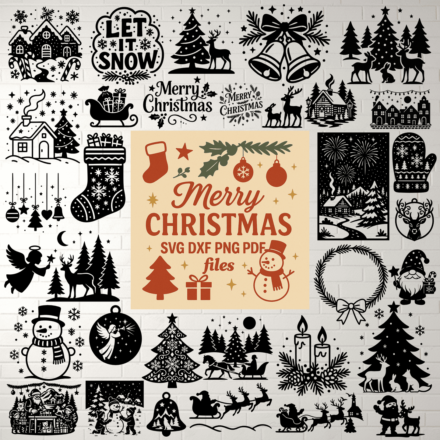 Christmas SVG DXF bundle with Santa reindeer snowmen silhouettes