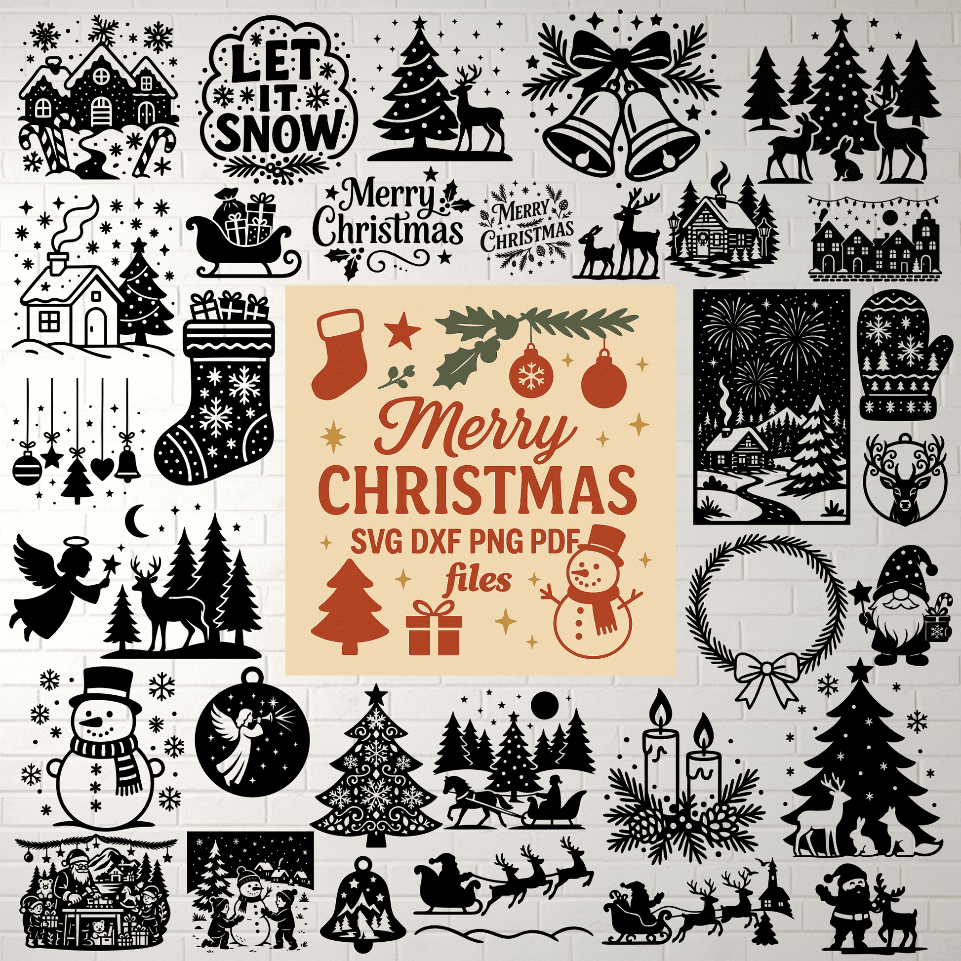 Christmas SVG DXF bundle with Santa reindeer snowmen silhouettes