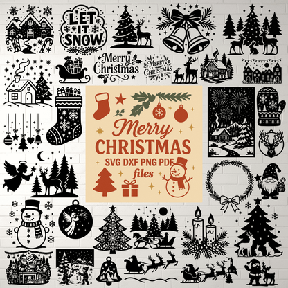 Christmas SVG DXF bundle with Santa reindeer snowmen silhouettes
