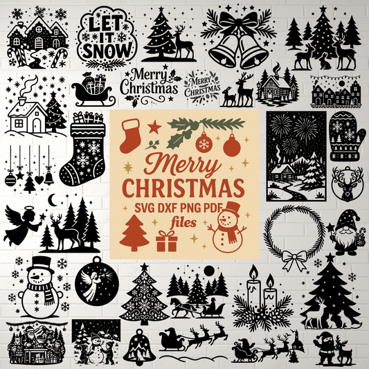 Christmas SVG DXF bundle with Santa reindeer snowmen silhouettes
