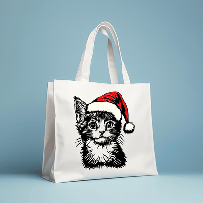 Christmas Cat SVG, Santa Hat Sublimation Design, Cutting Files for Cricut & Silhouette, DIY T-Shirt Design, Christmas Bag DIY
