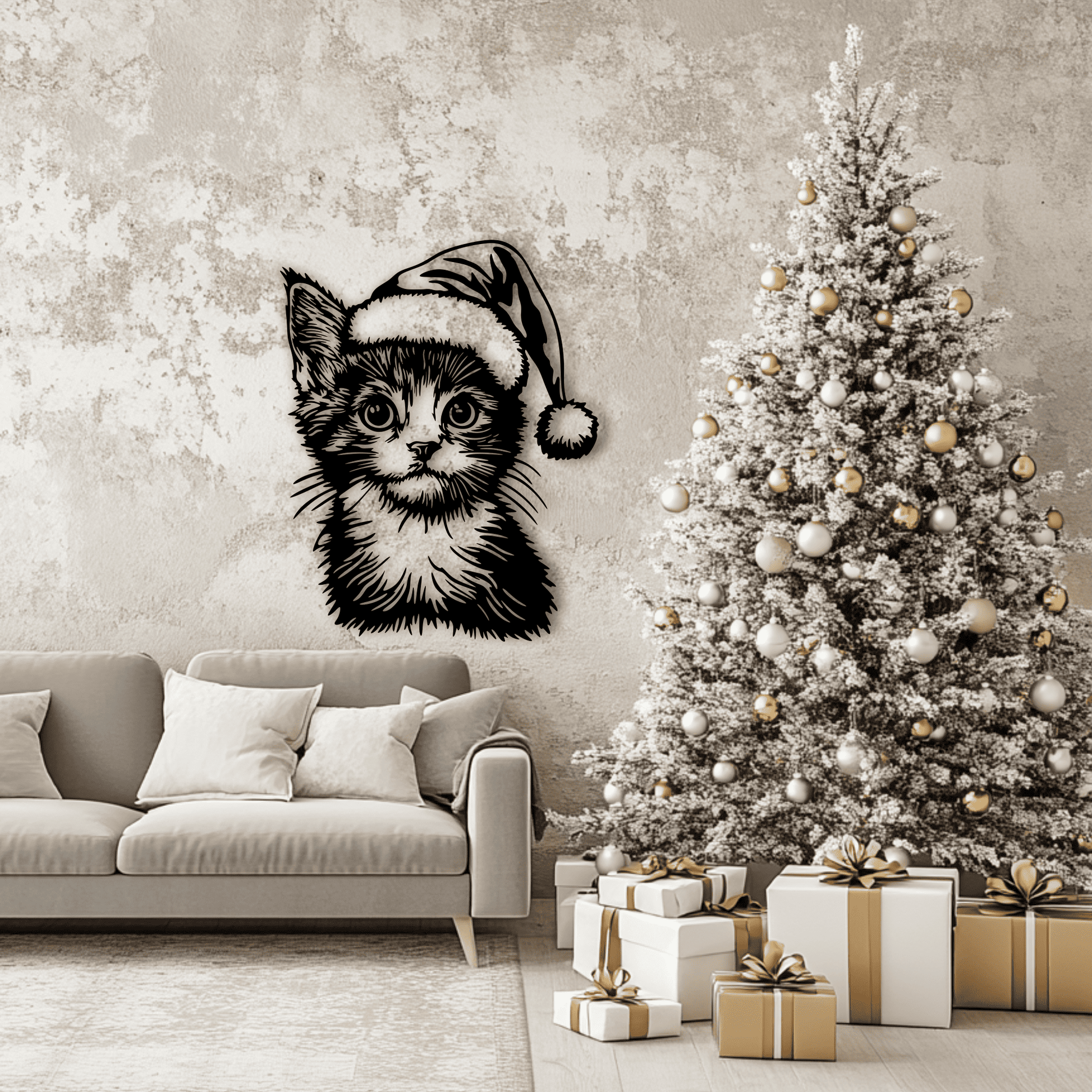 Creative Christmas Cat SVG, Santa Hat Sublimation, Cutting Files for Cricut & Silhouette, Christmas Plywood Decor DIY, Cut files Shop
