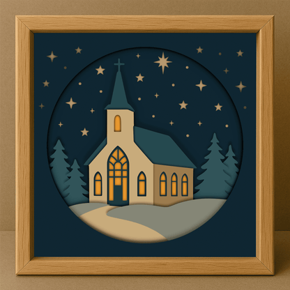 Christmas church 3D shadow box layered SVG DXF PDF EPS template