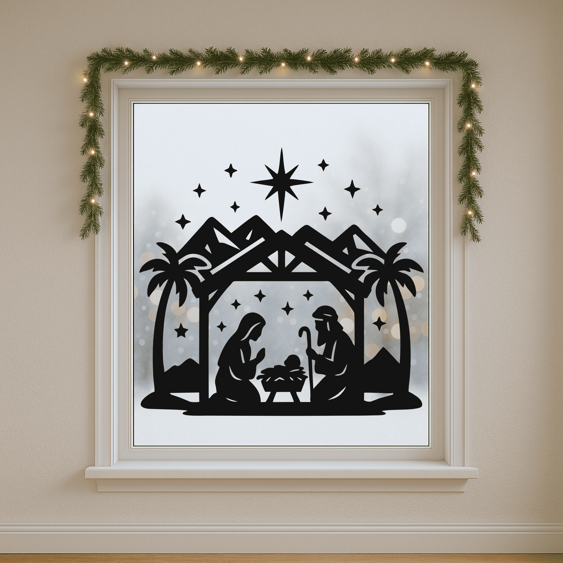 Nativity SVG with Mary Joseph and baby Jesus for holiday crafts