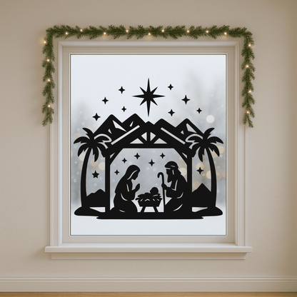 Nativity SVG with Mary Joseph and baby Jesus for holiday crafts