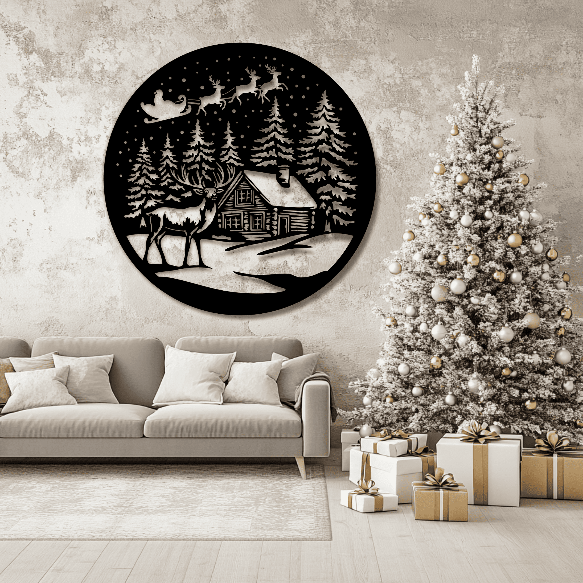 Christmas Workshop SVG, Santa & Reindeer Vector Design, Dxf Files for CNC, Cricut Cutting Files, DIY Gift Design, Wall Christmas Decot