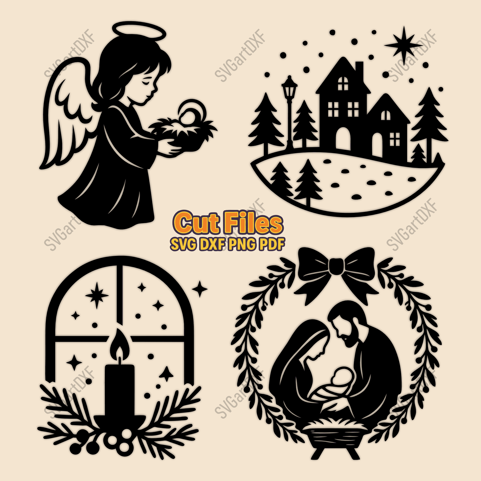 Christmas SVG DXF set with angel, nativity and winter scenes
