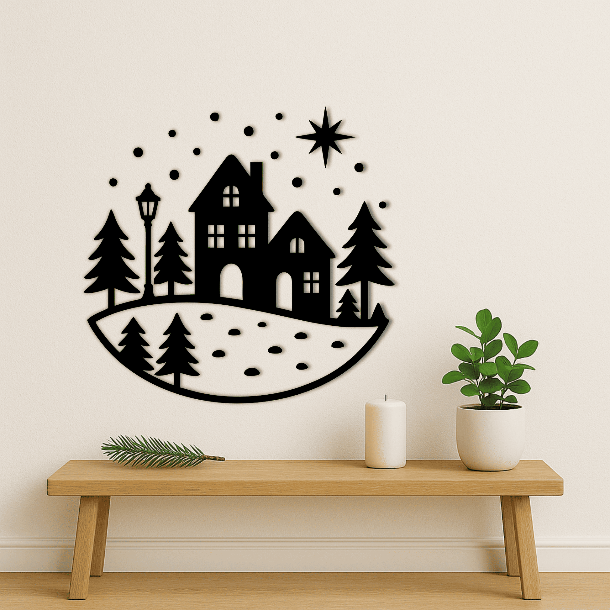 Winter village scene SVG for laser cutting