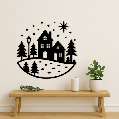 Winter village scene SVG for laser cutting