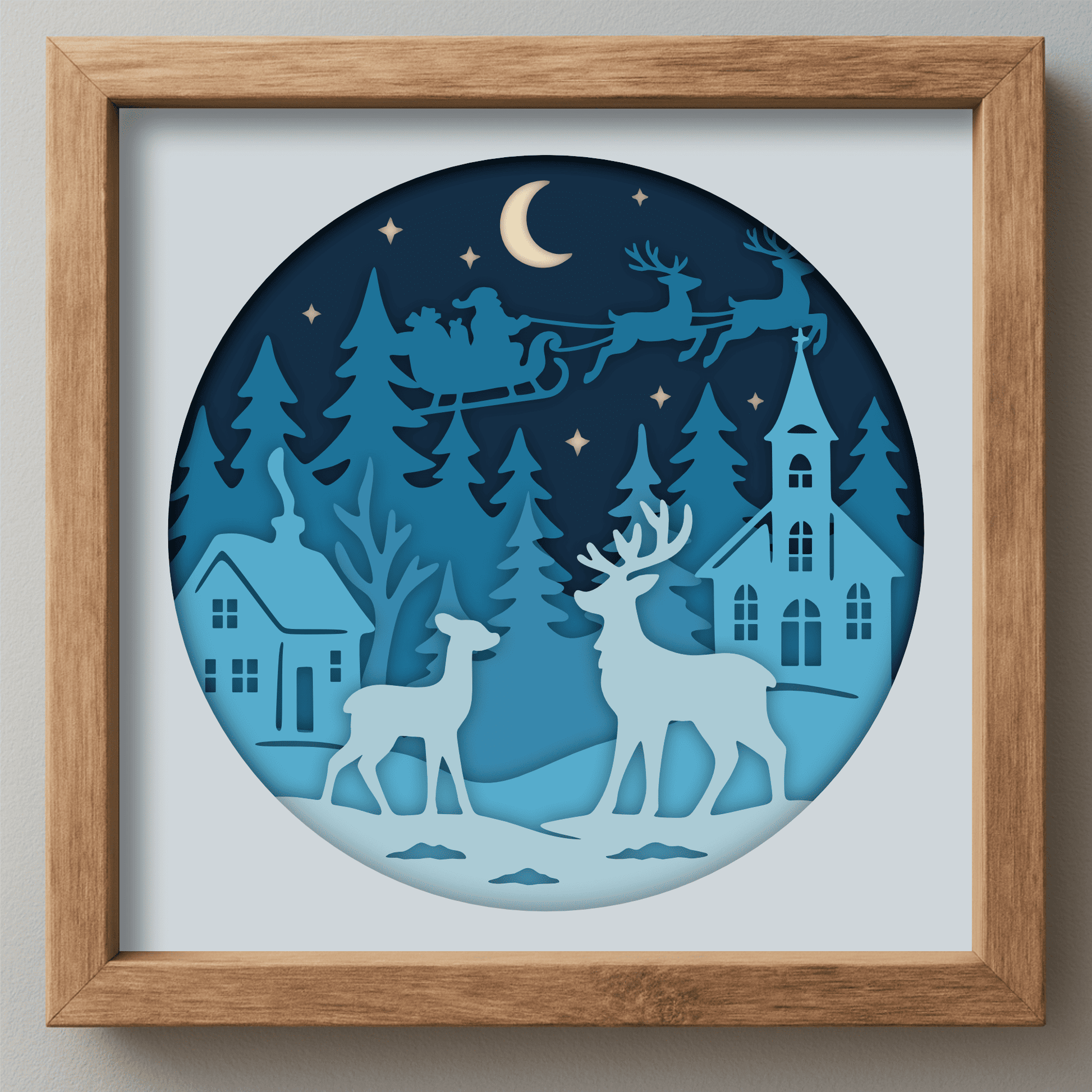 Christmas deer 3D shadow box SVG DXF PDF EPS layered template