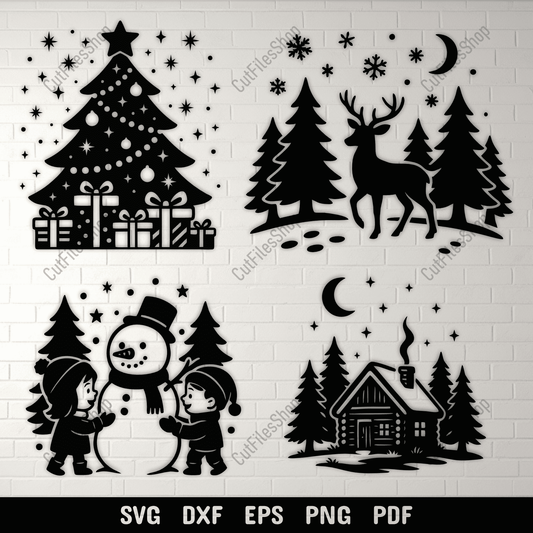 Deer in winter forest design for laser engraving