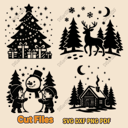Christmas winter scene SVG DXF PNG for CNC cutting